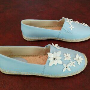 Michael Kors Lola Espadrilles Flowers Braided Jute Leather Slip On Womens Sz 7